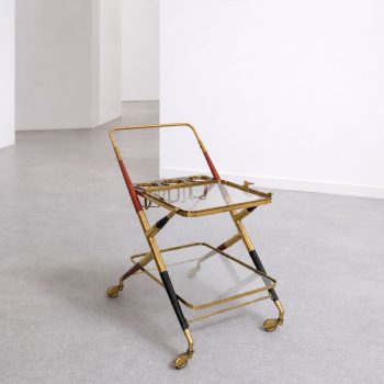 1950s Italian bar trolley in brass, glass, and wood by Cesare Lacca - Image 2