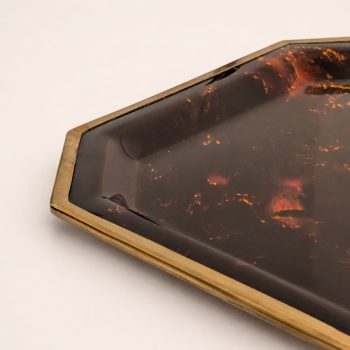 Dior Gucci Italy style tortoiseshell lucite bakelite and brass tray, 1970s - Image 4