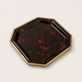 Dior Gucci Italy style tortoiseshell lucite bakelite and brass tray, 1970s - Image 3