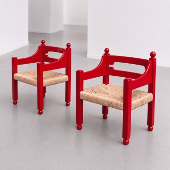 Coppia di poltrone anni ’60 in legno rosso e paglia attribuite a Luigi Caccia Dominioni - immagine 3