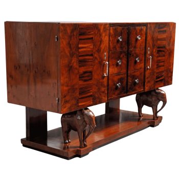Sicilian Art Deco wooden sideboard with hand-carved elephants - Image 1