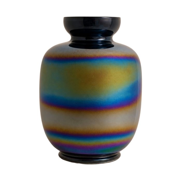 visionidepoca-venini-style-holographic-iridescent-glass-vase-rainbow-bands-three-quarter-front-view-italy-1970s-white-bg