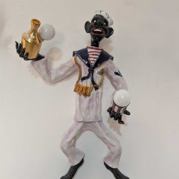 Venetian wall light from the 1950s in polychrome enamelled ceramic with a sailor - Image 4
