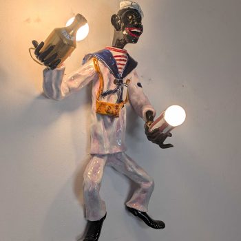 Venetian wall light from the 1950s in polychrome enamelled ceramic with a sailor - Image 3