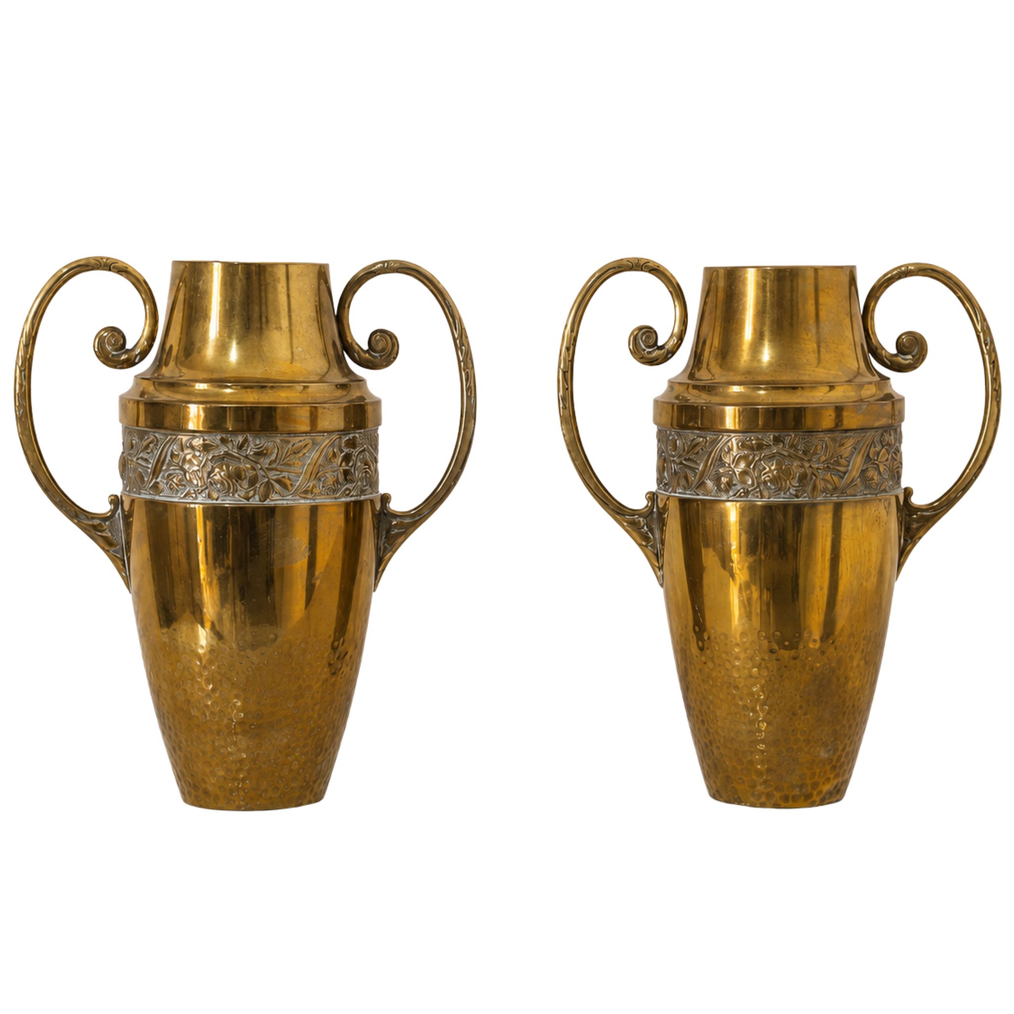 Coppia di vasi floreali Art Nouveau in ottone, Francia, 1930