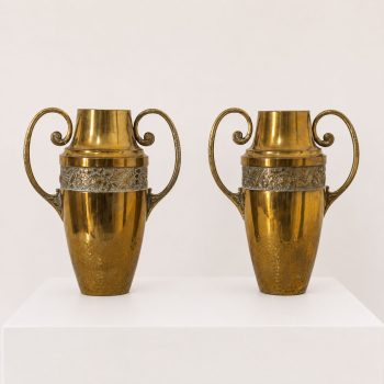 Coppia di vasi floreali Art Nouveau in ottone, Francia, 1930 - immagine 6