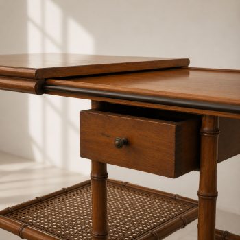 Servante italiana anni ’70 in legno effetto bambù con allunghe e paglia di Vienna - immagine 8