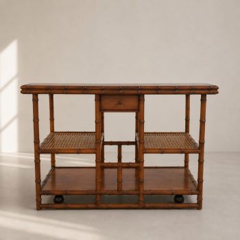 Servante italiana anni ’70 in legno effetto bambù con allunghe e paglia di Vienna - immagine 5