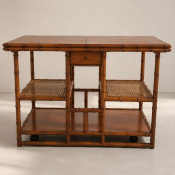 Servante italiana anni ’70 in legno effetto bambù con allunghe e paglia di Vienna - immagine 4