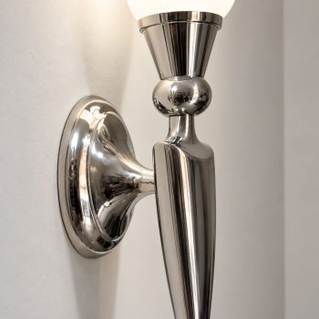 Pair of French Art Deco wall sconces in nickel-plated aluminum and glass. - Image 8