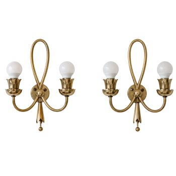 Pair of Mid-Century Modern Brass Wall Lights by Angelo Lelii for Arredoluce, 40s - Image 1
