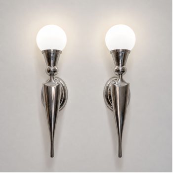 Pair of French Art Deco wall sconces in nickel-plated aluminum and glass. - Image 6