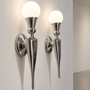 Pair of French Art Deco wall sconces in nickel-plated aluminum and glass. - Image 4