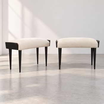 Pair of Italian Mid-Century Modern Ebanized Wood Velvet Stools, Ico Parisi Style - Image 2
