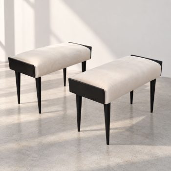 Pair of Italian Mid-Century Modern Ebanized Wood Velvet Stools, Ico Parisi Style - Image 4