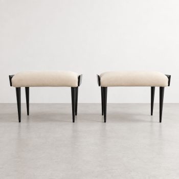 Pair of Italian Mid-Century Modern Ebanized Wood Velvet Stools, Ico Parisi Style - Image 3