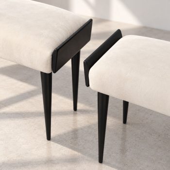 Pair of Italian Mid-Century Modern Ebanized Wood Velvet Stools, Ico Parisi Style - Image 8