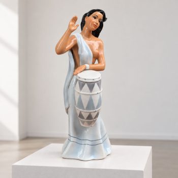 Rara scultura ceramica smaltata donna con tamburo by Ronzan, anni ’50 - immagine 5