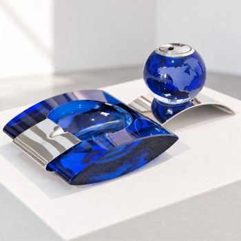 1970s Fontana Arte Style Smoking Set Murano Glass Ashtray Lighter, Cobalt Blue - Image 5