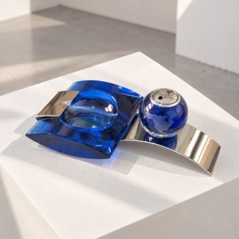1970s Fontana Arte Style Smoking Set Murano Glass Ashtray Lighter, Cobalt Blue - Image 4