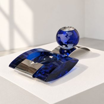 1970s Fontana Arte Style Smoking Set Murano Glass Ashtray Lighter, Cobalt Blue - Image 2
