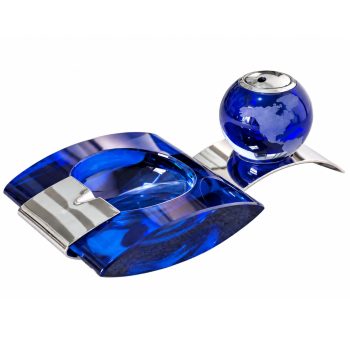 1970s Fontana Arte Style Smoking Set Murano Glass Ashtray Lighter, Cobalt Blue - Image 1