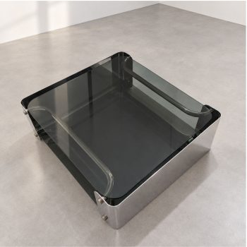 1970s Italian Smoked Glass Chrome Coffee Table, Space Age Design - Image 4