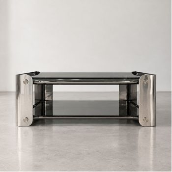 1970s Italian Smoked Glass Chrome Coffee Table, Space Age Design - Image 3