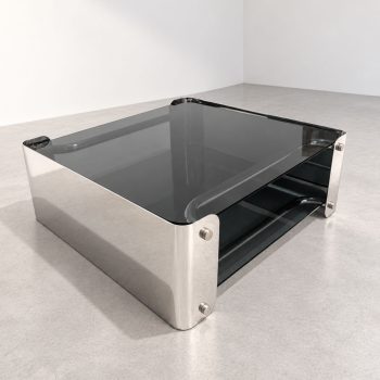 1970s Italian Smoked Glass Chrome Coffee Table, Space Age Design - Image 2