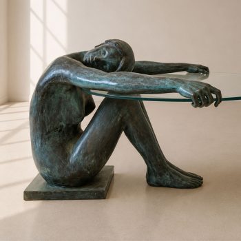 Sculptural coffee table featuring a female nude in bronze, France, 1950s. - Image 4