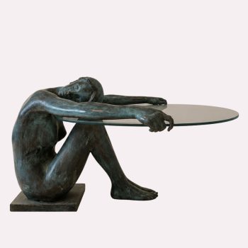 Sculptural coffee table featuring a female nude in bronze, France, 1950s. - Image 1