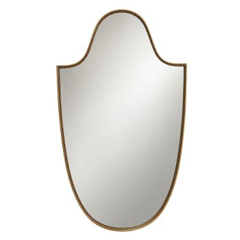 Grande Specchio da Parete Italiano in Ottone a Forma di Scudo nello Stile di Gio Ponti, Anni ’50