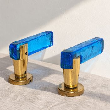 Set di Sei Maniglie da Porta in Vetro di Murano Blu e Ottone, Anni ’70 - immagine 5
