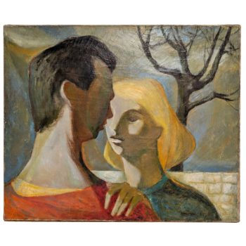 Maurice Stoppani, Couple (Interrogation), Dipinto Figurativo Cubista Francese, 1955