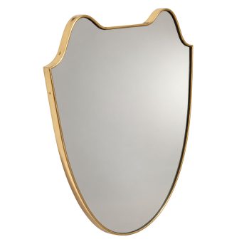 Specchio da Parete in Ottone a Forma di Scudo nello Stile di Gio Ponti