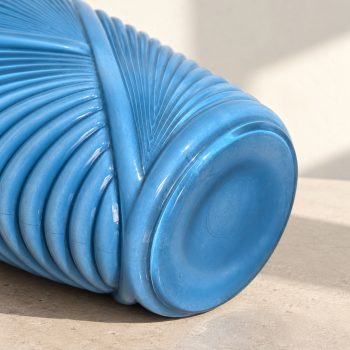 20th Century Art Deco Style Turquoise Blue Ribbed Glass Vase, France - Image 8