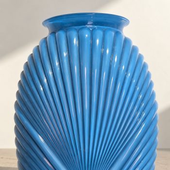 20th Century Art Deco Style Turquoise Blue Ribbed Glass Vase, France - Image 6
