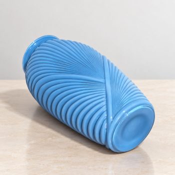 20th Century Art Deco Style Turquoise Blue Ribbed Glass Vase, France - Image 5