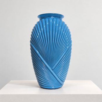 20th Century Art Deco Style Turquoise Blue Ribbed Glass Vase, France - Image 4