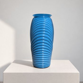 20th Century Art Deco Style Turquoise Blue Ribbed Glass Vase, France - Image 3