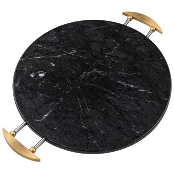 Vassoio Rotondo in Marmo Nero Marquina e Ottone di La Galleria, Anni ’90 - immagine 1