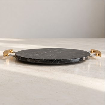 Vassoio Rotondo in Marmo Nero Marquina e Ottone di La Galleria, Anni ’90 - immagine 5