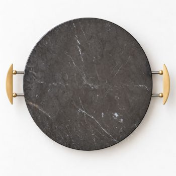 Vassoio Rotondo in Marmo Nero Marquina e Ottone di La Galleria, Anni ’90 - immagine 3