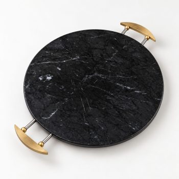 Vassoio Rotondo in Marmo Nero Marquina e Ottone di La Galleria, Anni ’90 - immagine 2